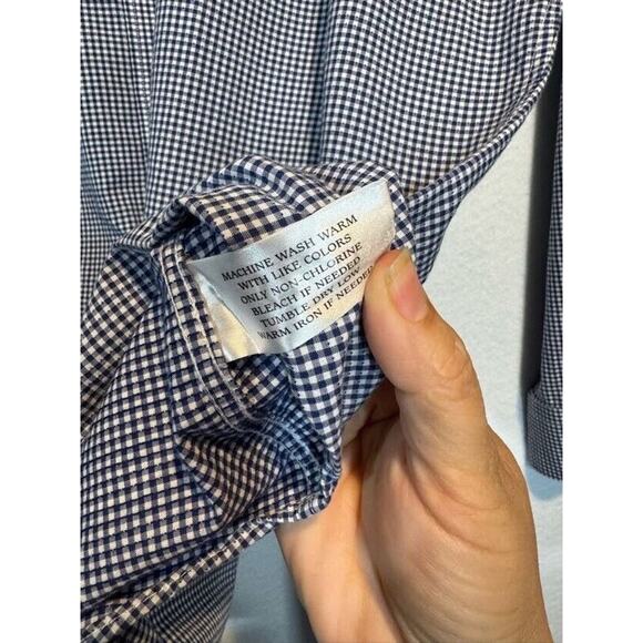 Neiman Marcus Mens Large Blue White Plaid Trim Fit Button Up Shirt 17 34/35 - Picture 10 of 11